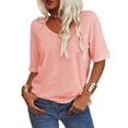 thumbnail image 1 of Women's Summer V-neck Solid Color Half Sleeve Match Simple Casual T-shirt Tops, 1 of 5