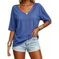 thumbnail image 1 of Women's Summer V-neck Solid Color Half Sleeve Match Simple Casual T-shirt Tops, 1 of 6