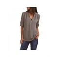 thumbnail image 1 of Women's Summer V-neck Zipper Plus Size Long-Sleeved Retractable Sleeves Loose Chiffon Shirt Top, 1 of 1