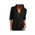 thumbnail image 1 of Women's Summer V-neck Zipper Plus Size Long-Sleeved Retractable Sleeves Loose Chiffon Shirt Top, 1 of 1