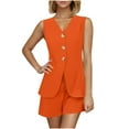 thumbnail image 1 of Women's Summer Vests Outfits, Sleeveless Blazer Button Vests with Shorts Business Set 2 Piece Casual Vacation Outfits 2025 Cute Outfits Orange M, 1 of 9
