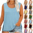 thumbnail image 1 of Women's Summer Vibrex Knit Ribbed Plus Size Tank Top, Fashion Casual Solid Round Neck Side Split Sleeveless Camisole, Breathable Knit Ribbed, Multiple Colors for Daily & Leisure Wear, 1 of 8