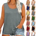 thumbnail image 1 of Women's Summer Vibrex Knit Ribbed Plus Size Tank Top, Fashion Casual Solid Round Neck Side Split Sleeveless Camisole, Breathable Knit Ribbed, Multiple Colors for Daily & Leisure Wear, 1 of 8