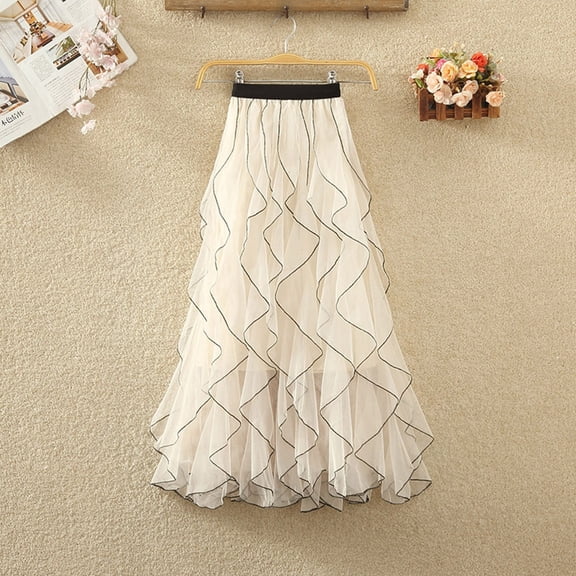 Women's Summer Waisted Fairy Ruffle Skirt Mid To Long Wavy Mesh Half Skirt Rhinestone Skirt Split Skirts for Women Long Pencil Skirts for Women Womens Midi Skirts Metallic Skirts for Women Swimsuit