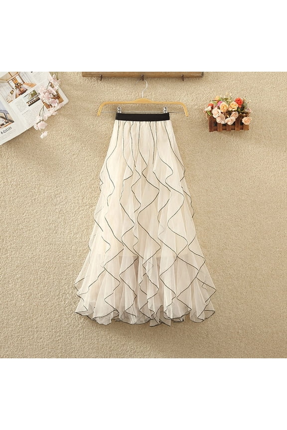 Women's Summer Waisted Fairy Ruffle Skirt Mid To Long Wavy Mesh Half Skirt Rhinestone Skirt Split Skirts for Women Long Pencil Skirts for Women Womens Midi Skirts Metallic Skirts for Women Swimsuit