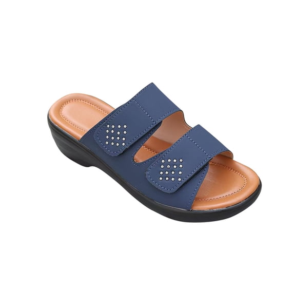 Women's Summer Walking Sandals Air Cushion Support Platform Ankle Strap Shoes Comfortable Casual Wedge Sandals Navy 7.5