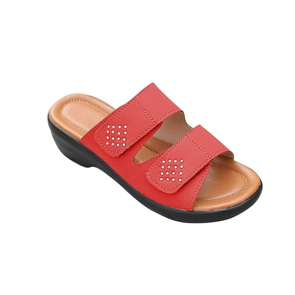 Women's Summer Walking Sandals Air Cushion Support Ankle Strap Shoes Comfortable Casual Wedge Sandals Red 8.5