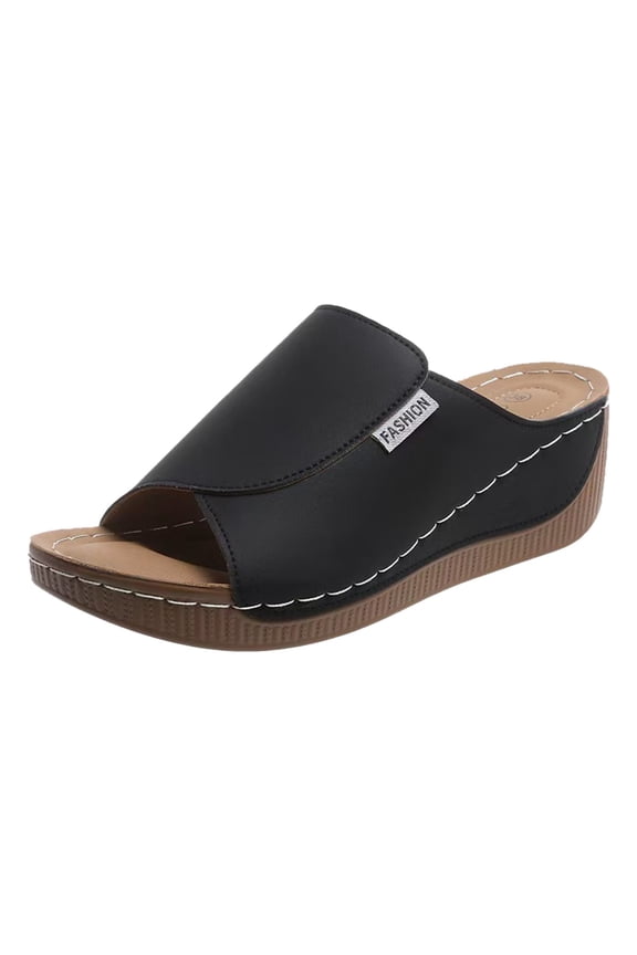 Women's Summer Wedge Sandals Orthotic Arch Support Slides Casual Leather Platform Shoes