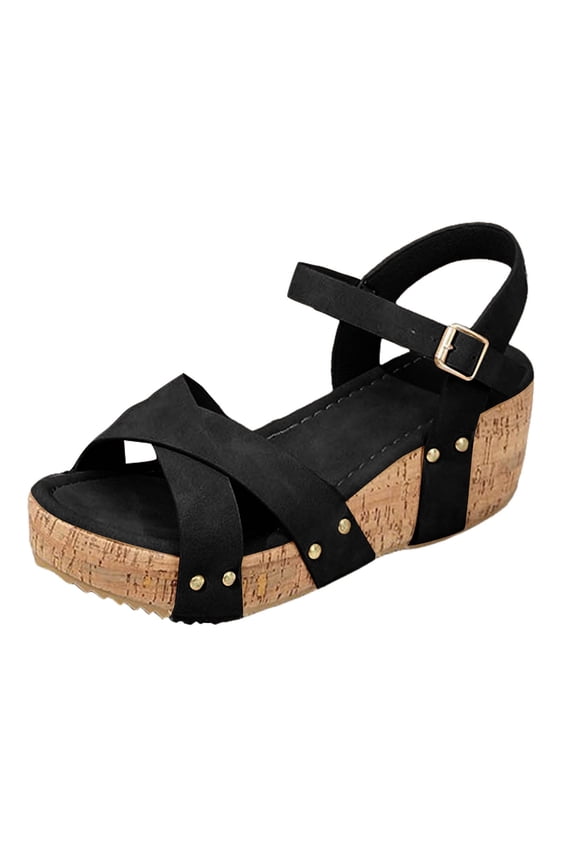 Women's Slingback Wedge Sandals Adjustable Buckle Peep Toe Platform Summer Casual