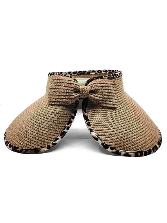 Women's Summer Wide Brim Leopard Trim Sun Visor