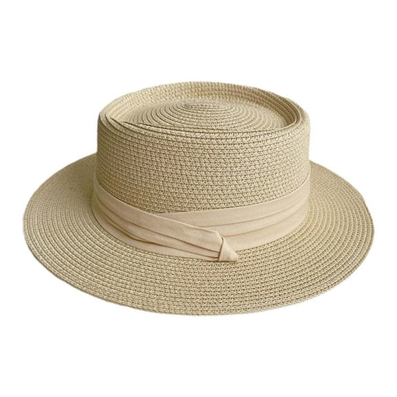 Women's Summer Wide Brim Straw Hat French Style Panama Hat, Beach Vacation, Sun Protection, One Size, Lightweight