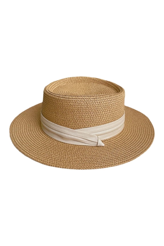 Women's Summer Wide Brim Straw Hat French Style Panama Hat, Beach Vacation, Sun Protection, One Size, Lightweight