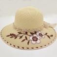 thumbnail image 1 of Women's Summer Wide Brim Straw Sun Hat Embroidered Floral Chain Bow Decor Beach UV Protection Hat Beige, 1 of 3