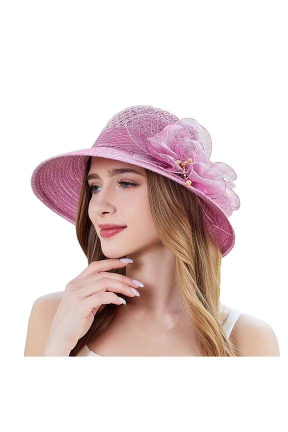 Women's Summer Wide Leaf Flower Sun Hat - Bridal Shower Beach Hat, Lace/Polyester, One Size, UV Protection
