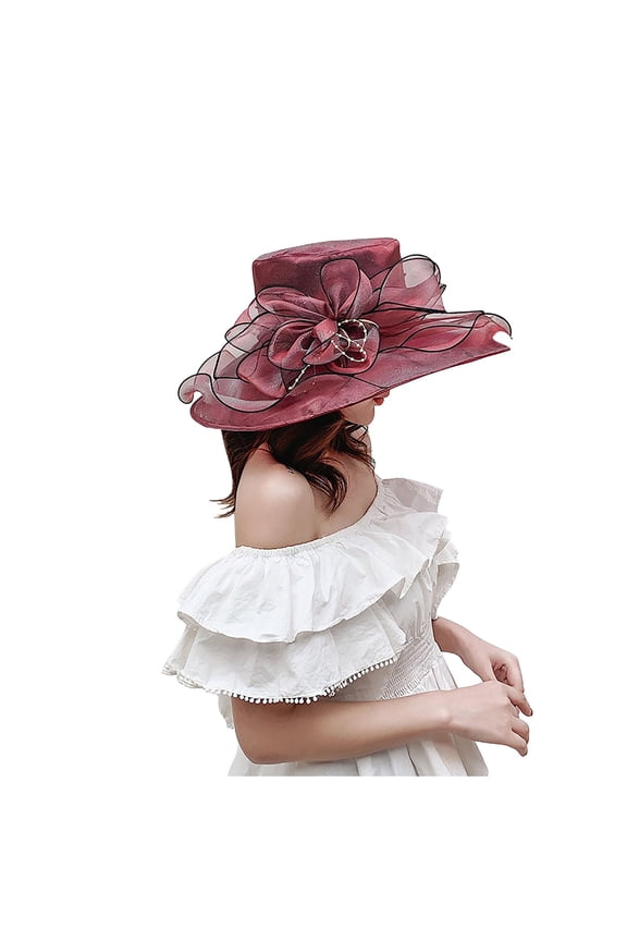 Women's Summer Wide Leaf Flower Sun Hat - Bridal Shower Beach Hat, Lace/Polyester, One Size, UV Protection