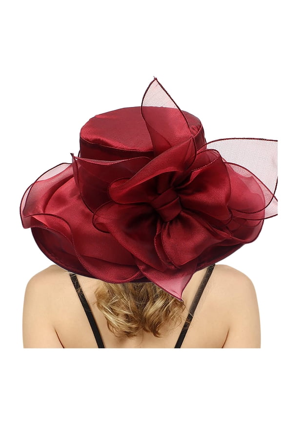 Women's Summer Wide Leaf Flower Sun Hat - Bridal Shower Beach Hat, Lace/Polyester, One Size, UV Protection