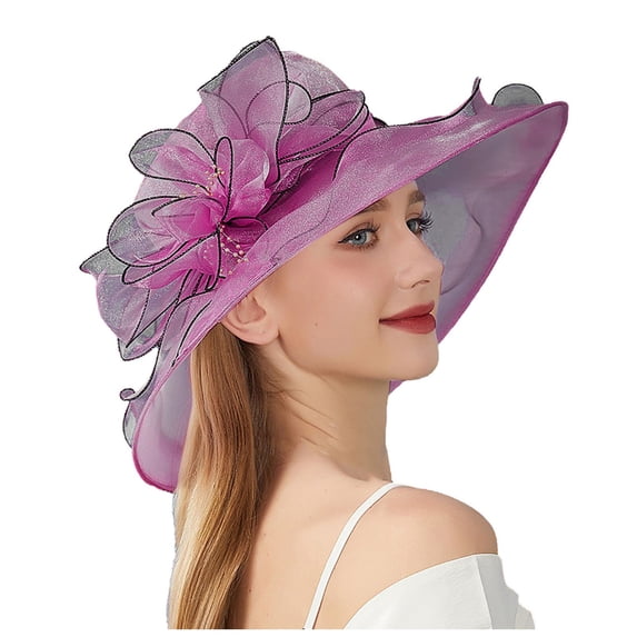 Women's Summer Wide Leaf Flower Sun Hat - Bridal Shower Beach Hat, Lace/Polyester, One Size, UV Protection