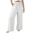 thumbnail image 1 of Women's Summer Wide Leg Casual Beach Pants High Waisted Drawstring Pants With Pockets White, 1 of 1