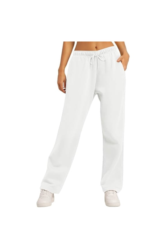 Women’s Summer Wide Leg Drawstring Sweatpants Cute Baggy Straight Leg Jogger Pants with Pockets White