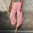 thumbnail image 1 of Women's Summer Wide Leg Linen Capris Drawstring Elastic Waist Loose Fitting Breathable Asymmetrical Hem Cropped Trousers S, 1 of 6