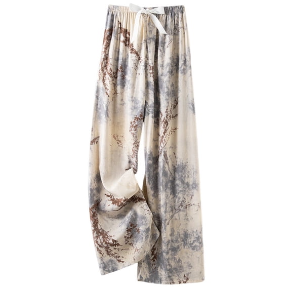 Women's Summer Wide Leg Pants Cotton Lightweight Fashion Print Drawstring Waist Casual Pants Daily Wear (Free Size, Multicolor)