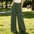 thumbnail image 1 of Women's Summer Wide Leg Pants Polka Dot Ribbed Drawstring High Waist Loose Relaxed Fit Green XXL, 1 of 6