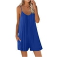 thumbnail image 1 of Women's Summer Wide Leg Shorts Jumpsuits Sleeveless Spaghetti Straps V Neck Casual Loose Fit Lounge Rompers with Pockets Womens Clothes, 1 of 6