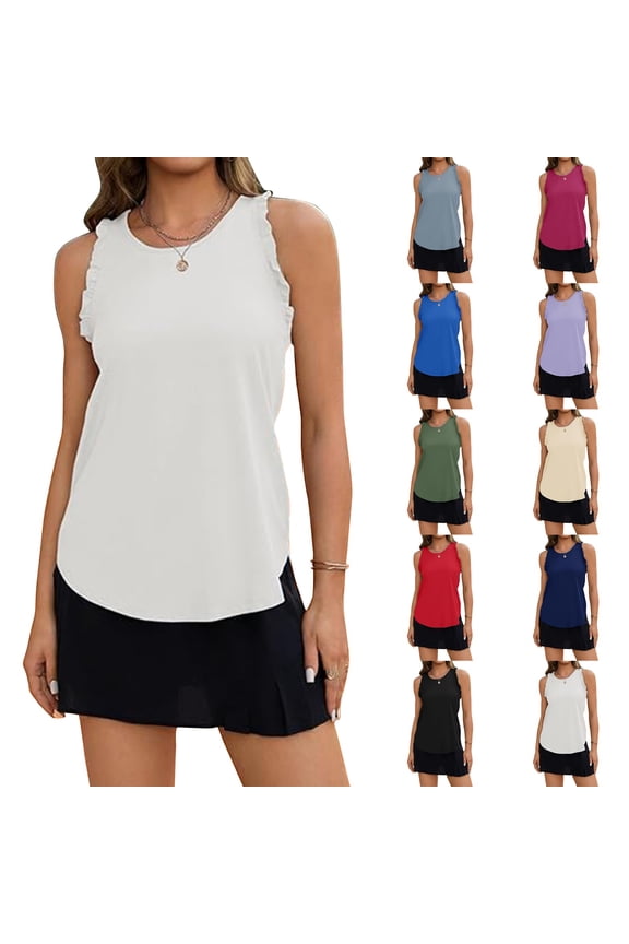 Women's Summer Workout Tank Tops | Sleeveless Racerback Crewneck Casual Loose Fit Running Gym Athletic Shirts