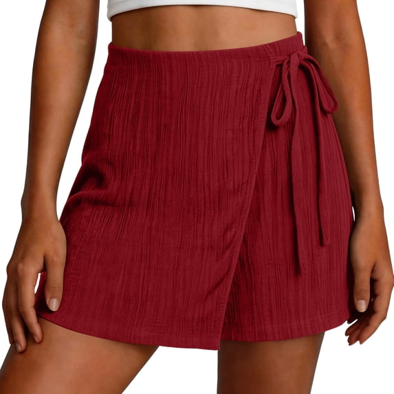 Women's Summer Wrap Skirt Skorts High Waisted Wide Leg Shorts Pleated Casual Drawstring A-line Shorts with Pockets