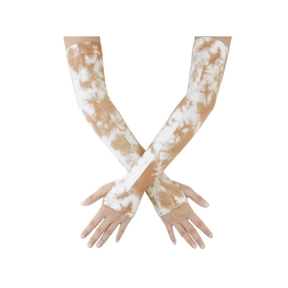 Women's Sun Cover Arm Stretch Cooling Tie-Dye Compression Sleeves for Female Outdoor Sport Climbing Running Biking Coffee
