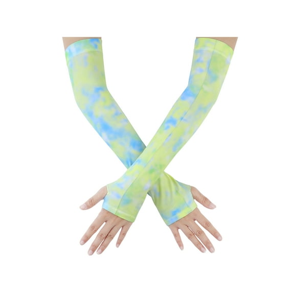 Women's Sun Cover Arm Stretch Cooling Tie-Dye Compression Sleeves for Female Outdoor Sport Climbing Running Biking Yellow