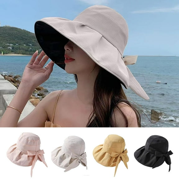 Women's Sun Hat Bowknot Packable Reversible Bucket Hat UV Sun Protection Wide Brim Summer Beach Cap