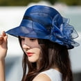 thumbnail image 1 of Women's Sun Hat, Elegant Organza Flower Hat with Bow, Wide Brim Beach Wedding Sun Hat for Women, Summer UV Protection Floppy Hat for Garden Party, Travel​-Blue, 1 of 4