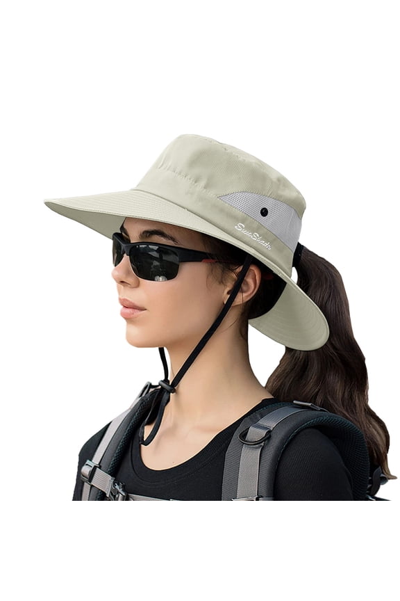 Women’s Sun Hat Mesh Side Panel With Ponytail Opening Wide Brim Quick Dry Outdoor Sports Hat