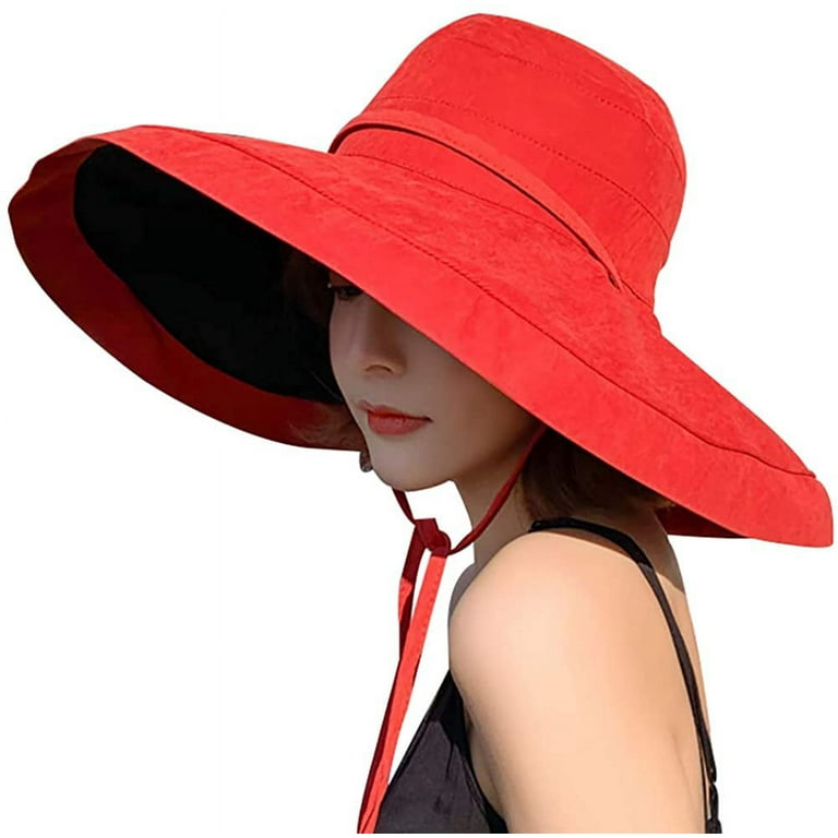 Women Wide Brim Sun Bucket Hat Foldable Floppy Hat Reversible Summer Beach  Cap Sun Hat Packable Fedora UV Protection