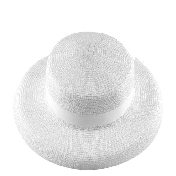 Women's Sun Hat Straw Hat Summer UV Protection Travel Foldable Bucket Hat Vintage Cloche Beach Fishing Hat-Weiss