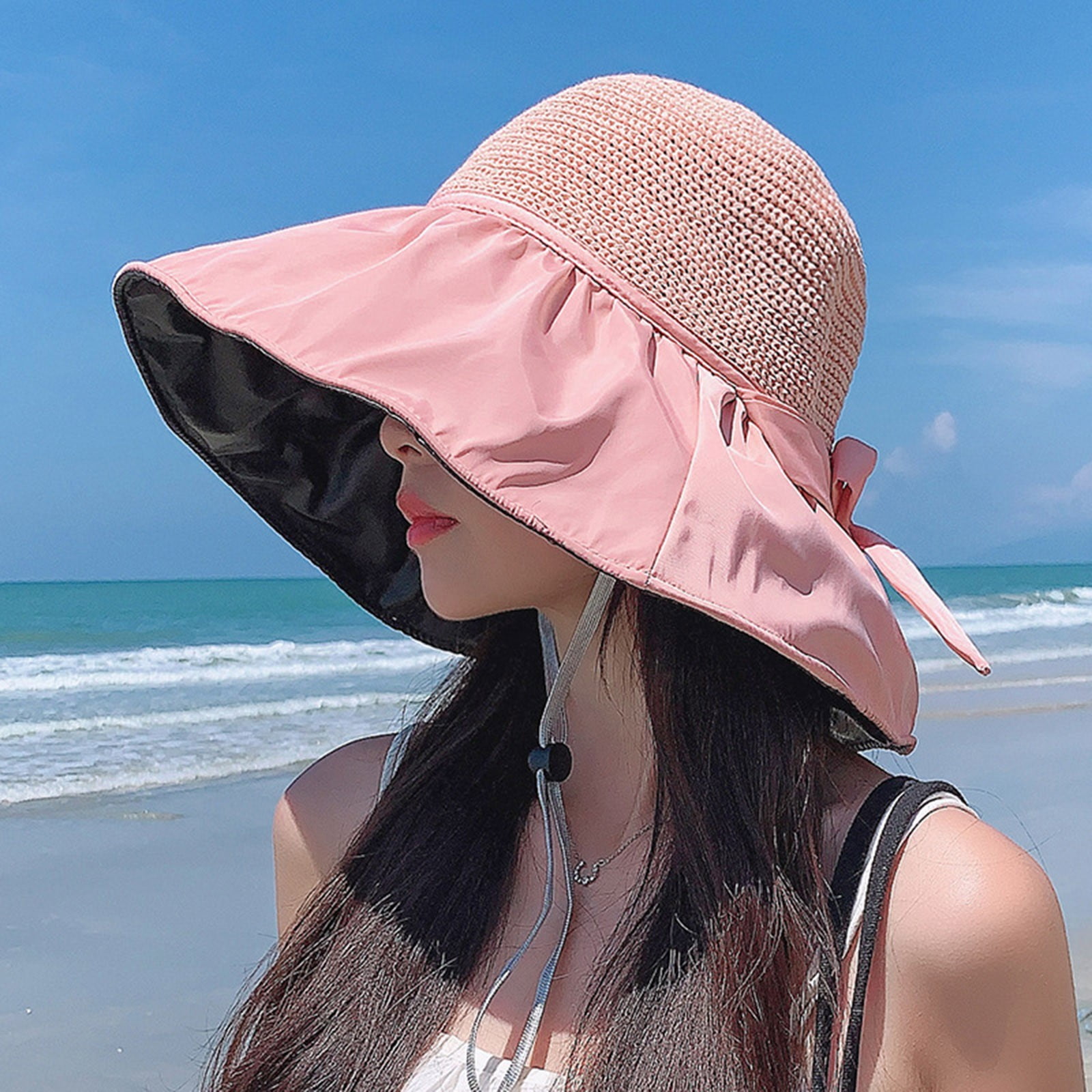 Women's Sun Hat UPF 50+ UV Protection Hat Black Coating Straw