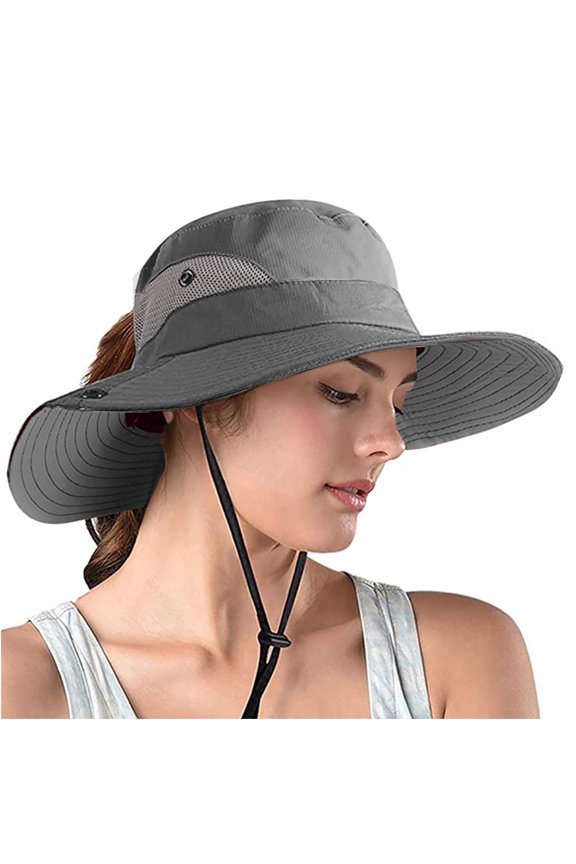 Women's Sun Hat UPF 50+ UV Protection Wide Brim Bucket Hat for Adults Summer Fishing Hiking Camping Garden Farming Outdoor Exercise Packable Ponytail Friendly Safari Cap