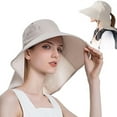 thumbnail image 1 of Women's Sun Hat, UPF 50+ Wide Brim Safari Hat with Ponytail & Neck Flap Outdoor UV Protection, Beige, 1 of 7