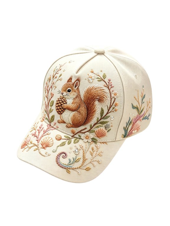 Women's Sun Hat UV Protection Lightweight Breathable 2D Marine Animal Embroidery Pattern Baseball Cap,Squirrel