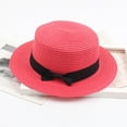 thumbnail image 1 of Women's Sun Hat, Vintage Bow Flat Top Straw Hat, Beach Sun Hat for Women, Wide Brim Sun Protection Hat for Vacation, Garden Party, Outdoor Activities and Summer Outfits-Watermelon Red, 1 of 2