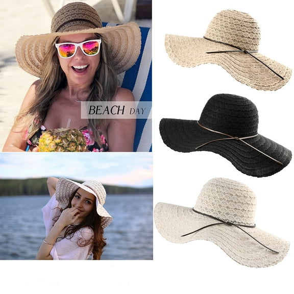 Women's Sun Hat Wide Brim Foldable Cotton Summer Beach Hat/Black