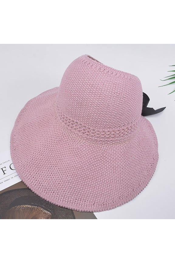 Women's Sun Hat, Wide Brim Visor with Bow, Floppy Packable Beach Hat for Summer, Outdoor, Gardening, and Sun Protection-Pink
