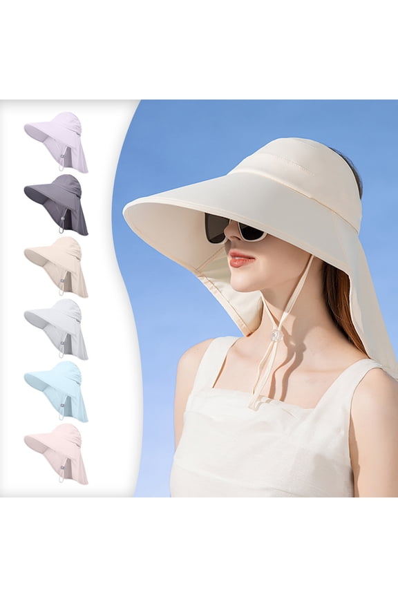 Women’s Sun Hat with Shawl and Hollow Top, UV Protection Wide Brim Ice Silk Hat for Beach, Hiking, Gardening, Travel
