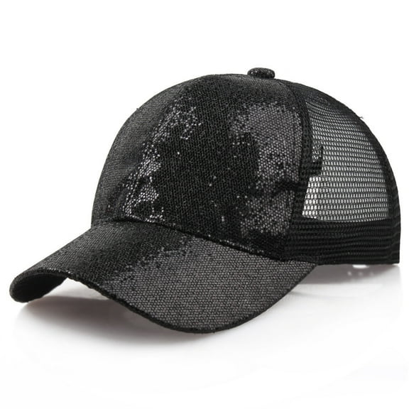 Women's Sun Hats, Black Snapback Cap Bun Women Sequins Caps Messy Hat Ponytail Girl Shiny Sun Caps, Women's Sun Hat, 54-58, Sun Hat Women, Sun Hats for Women