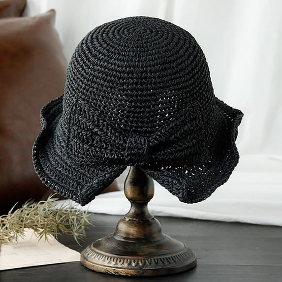 Beach Hats for Women Foldable Wide Brim Floppy Sun Hat For Women Fashion Woven Bow Summer Girl Women's Accessories