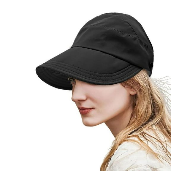 Women's Sun Hats Summer Adjustable Solid Sun Hat Lightweight Breathable Open Top Outdoor Beach Visor Hat Ponytail Friendly Hat for Women Black One Size