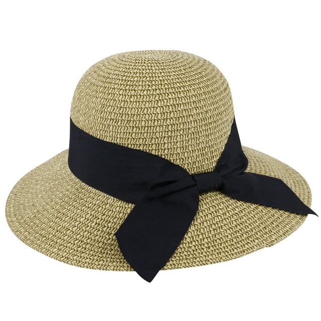 Women's Sun Hats UV Protection Large Wide Brim Hat Women Packable Sun Hat for Women Straw Hats With Bow Tie Womens Beach Hat Womens Sun Hat,Dark Brown