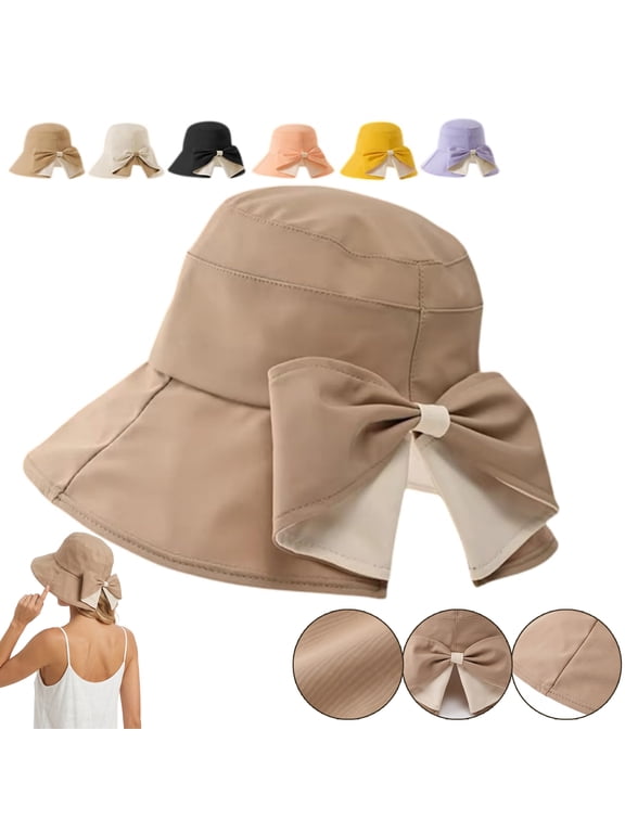 Women's Sun Hats for Women Wide Brim Hats for Women Foldable Bowknot Design UV Protection Breathable 360° Coverage Summer Beach Travel Hat,Beige