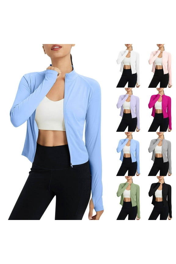 Women's Sun Protection Full Zip Crop Top Long Sleeve Shirt Blouse Clothing Lightweight Breathable Upf 50+ Outdoor Hiking Beach Vacation Summer Fashion | CSEONE,Pink L